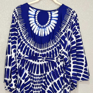 Trina Turk Algiers Tunic Swim Cover Up DressSize Medium Indigo Blue White Ikat