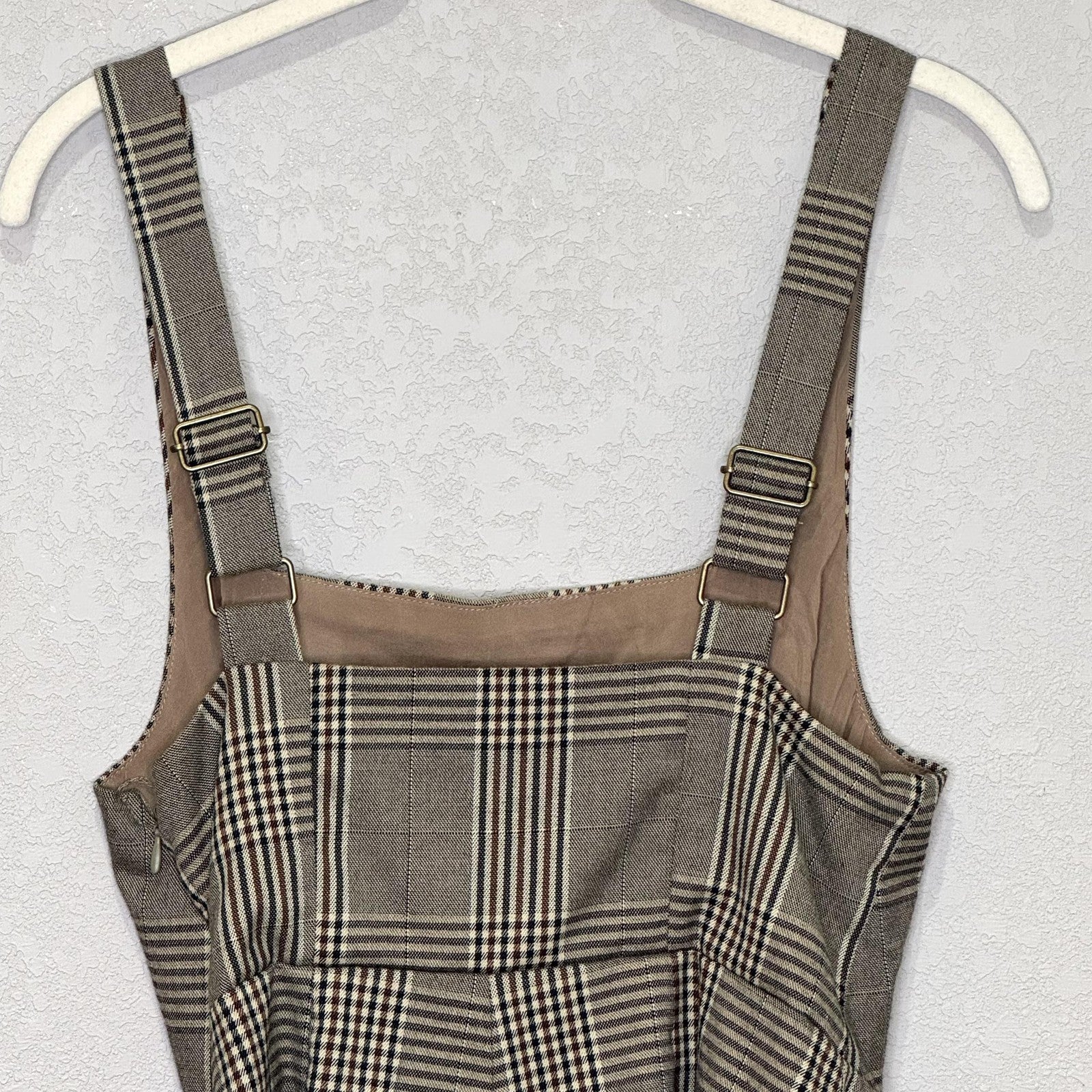 Urban Outfitters Cassidy Shorts Romper Medium Brown Plaid Square Neck