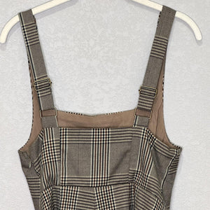 Urban Outfitters Cassidy Shorts Romper Medium Brown Plaid Square Neck