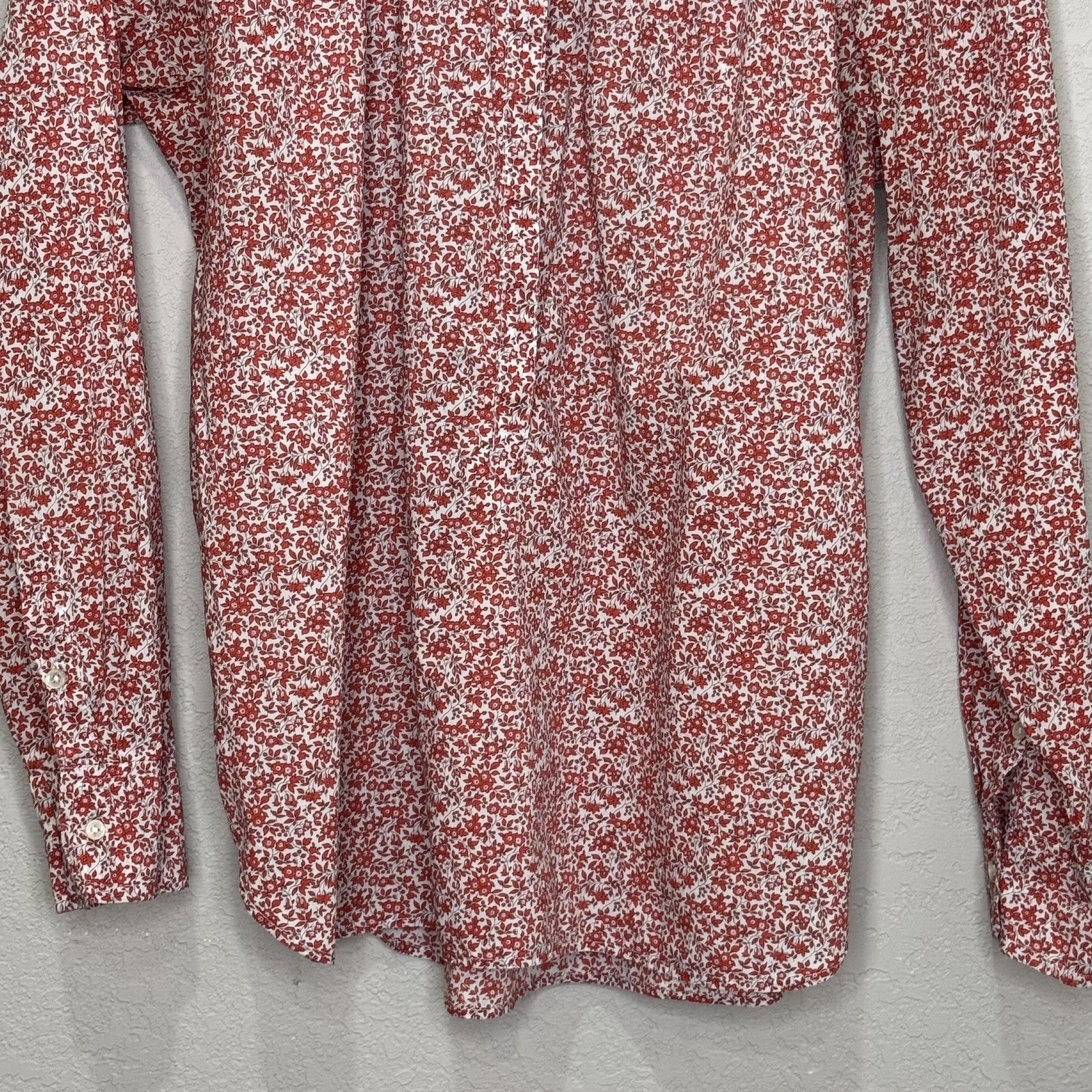 J.Crew Shirt Womens 6 Red Liberty Fabric Floral Long Sleeve Popover Ruffle Neck