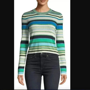 Veronica Beard Sweater Size Large Palma Blue Green Metallic Stripe Long Sleeve