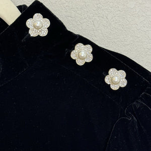 & Other Stories NEW Black Velvet Dress Crystal Flower Buttons Size 8 $119