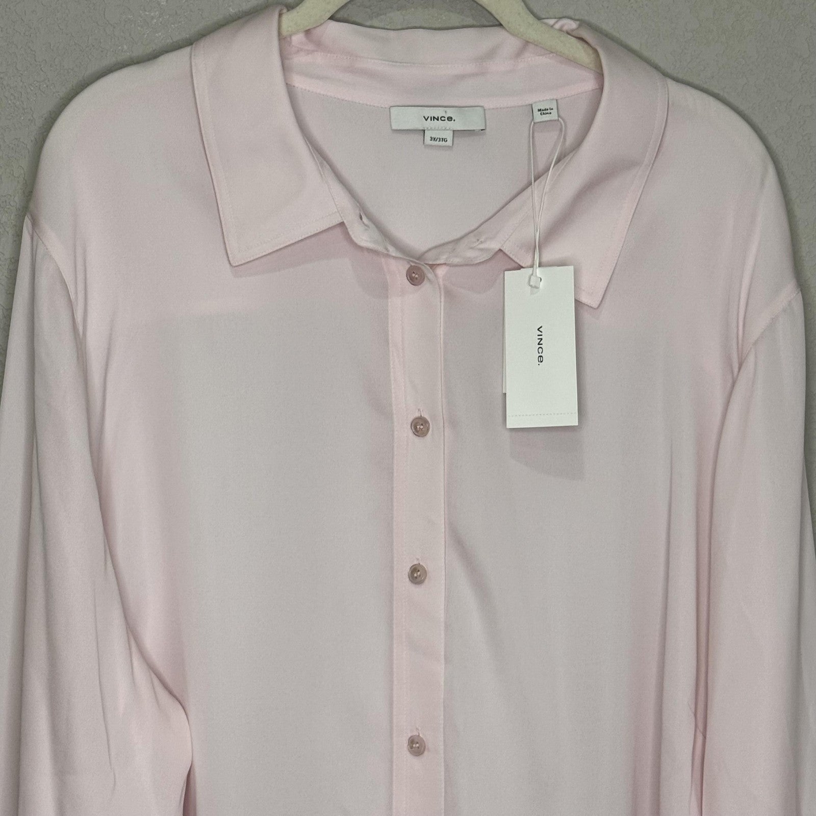 Vince Shirt Womens 3X Light Pink Silk Blend Button Down Long Sleeve Blouse Top