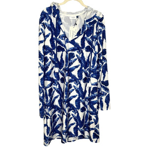 Cabana Life Cover Up Womens Large Blue Palm Print Hooded UPF 50+ Long Sleeve