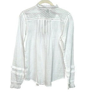 Faherty NEW Willa White Striped Long Sleeve Button Front Blouse Top Size Small