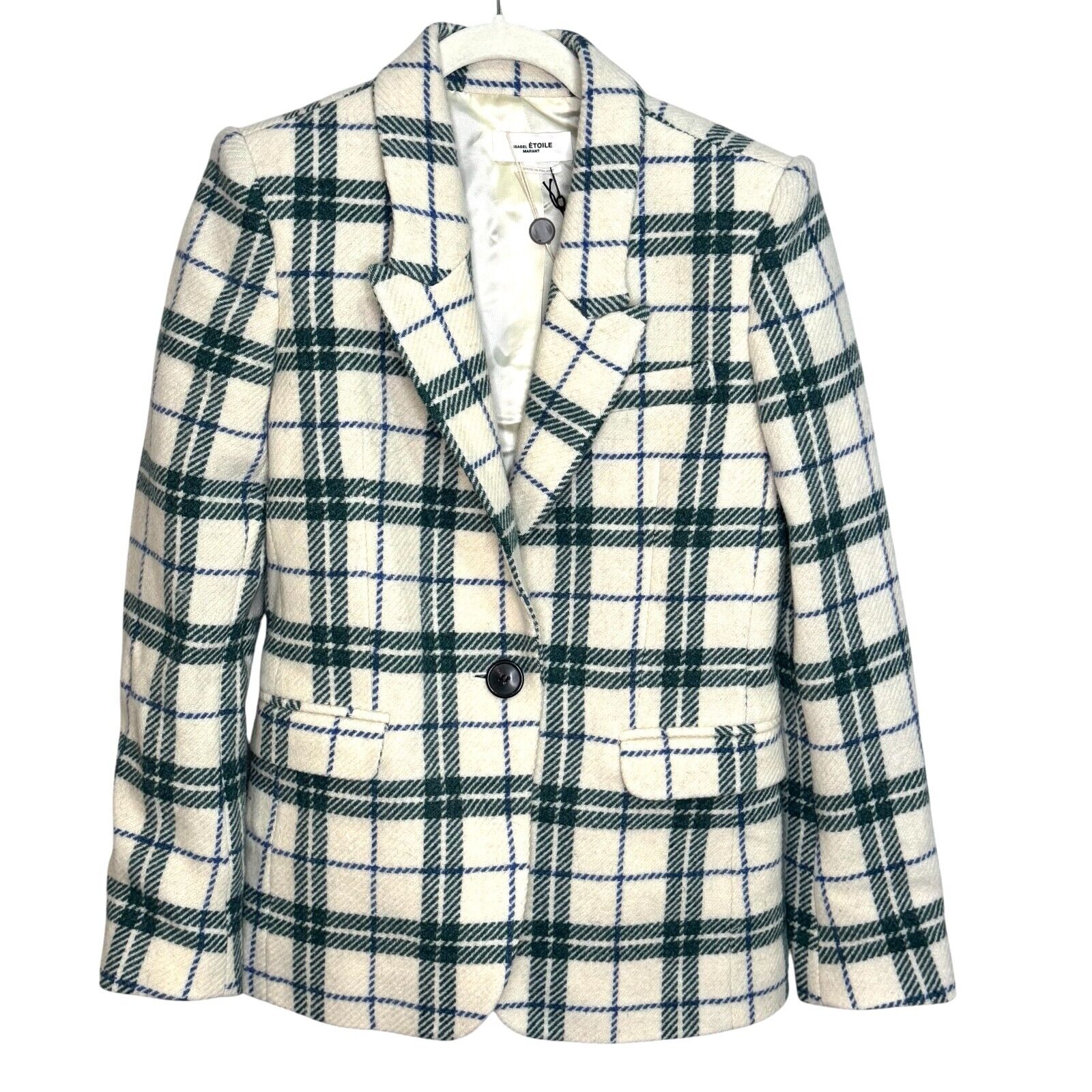 ISABEL MARANT ÉTOILE Kerstin Blazer Size Sm 36 Tartan Virgin Wool Green Cream