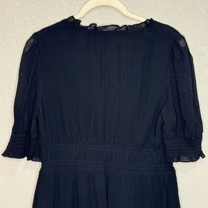 AllSaints NEW Black Ruffle Elastic Waist V-Neck A-Line Via Dress Size 6 $229