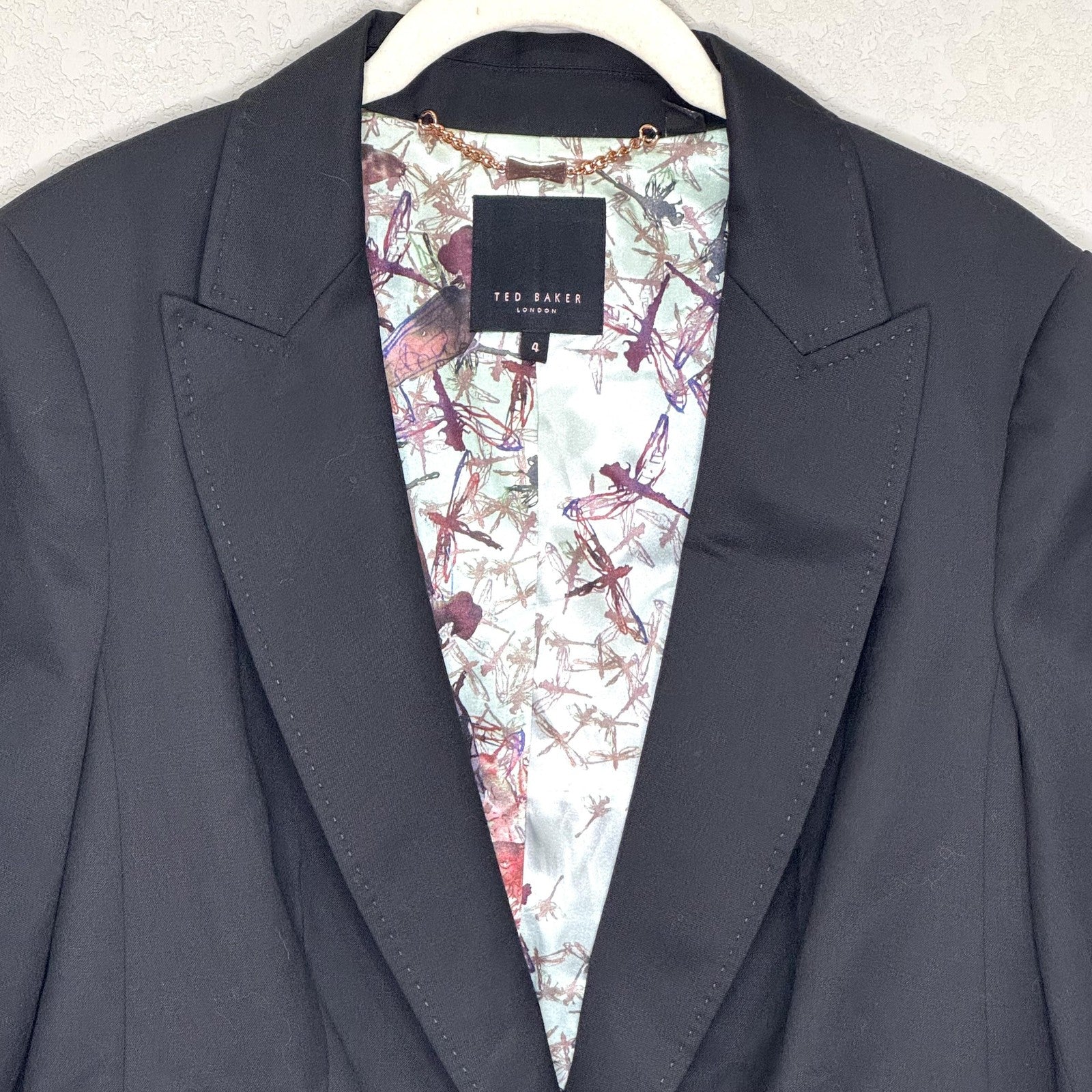 Ted Baker Blazer Womens Size 10 Black Wool Blend One Button Suit Jacket Lined