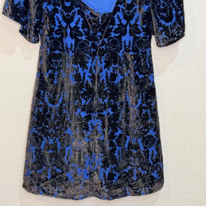 Anthropologie Womens Blue Black Floral Velvet Short Sleeve Mini Dress Size 8