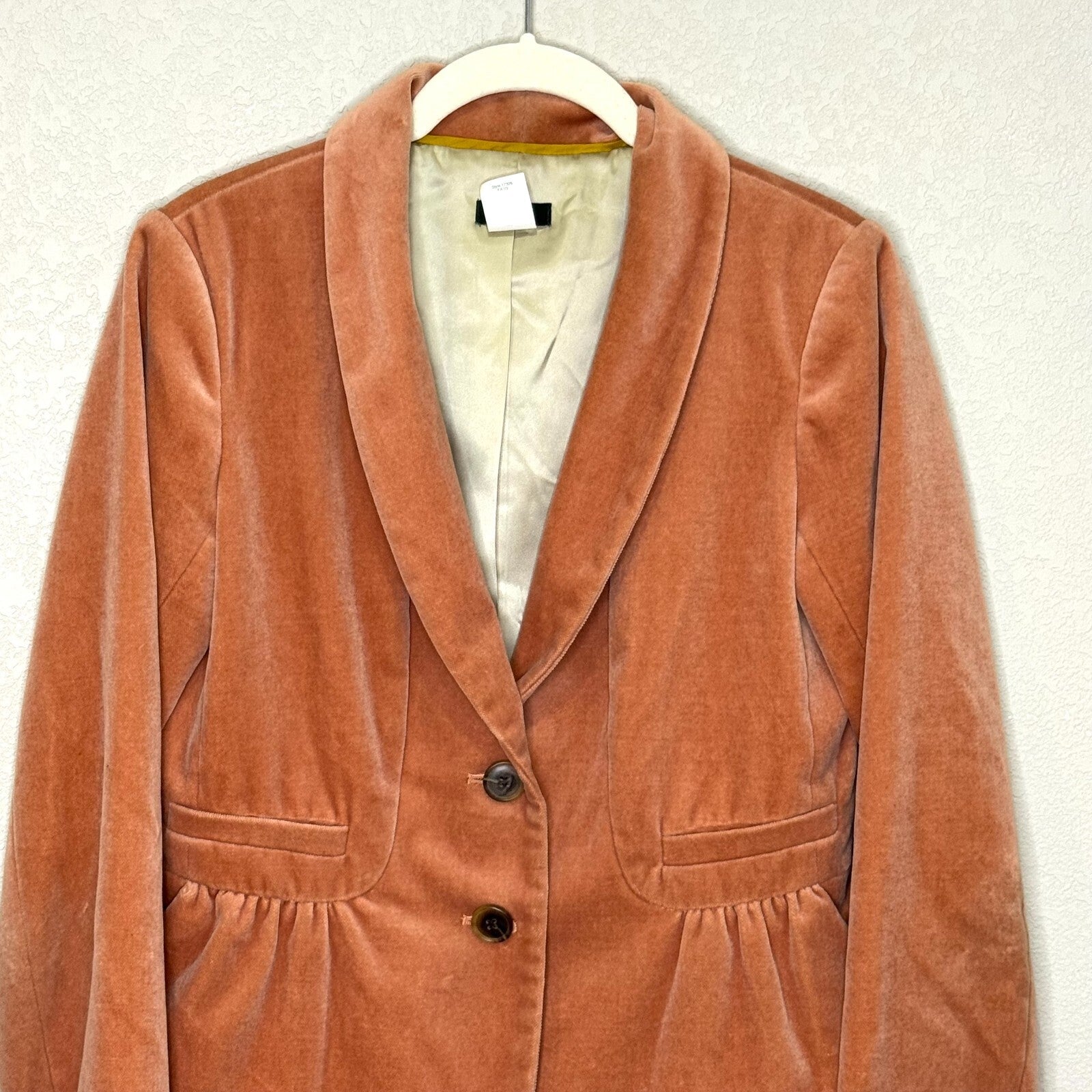 J Crew Velvet Blazer Size 4 Womens Apricot Pink Orange Eden Jacket Button Up