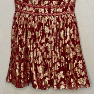 Sherri Hill Burgundy Gold Floral Sleeveless Fit & Flare Dress Size 10 NEW $398