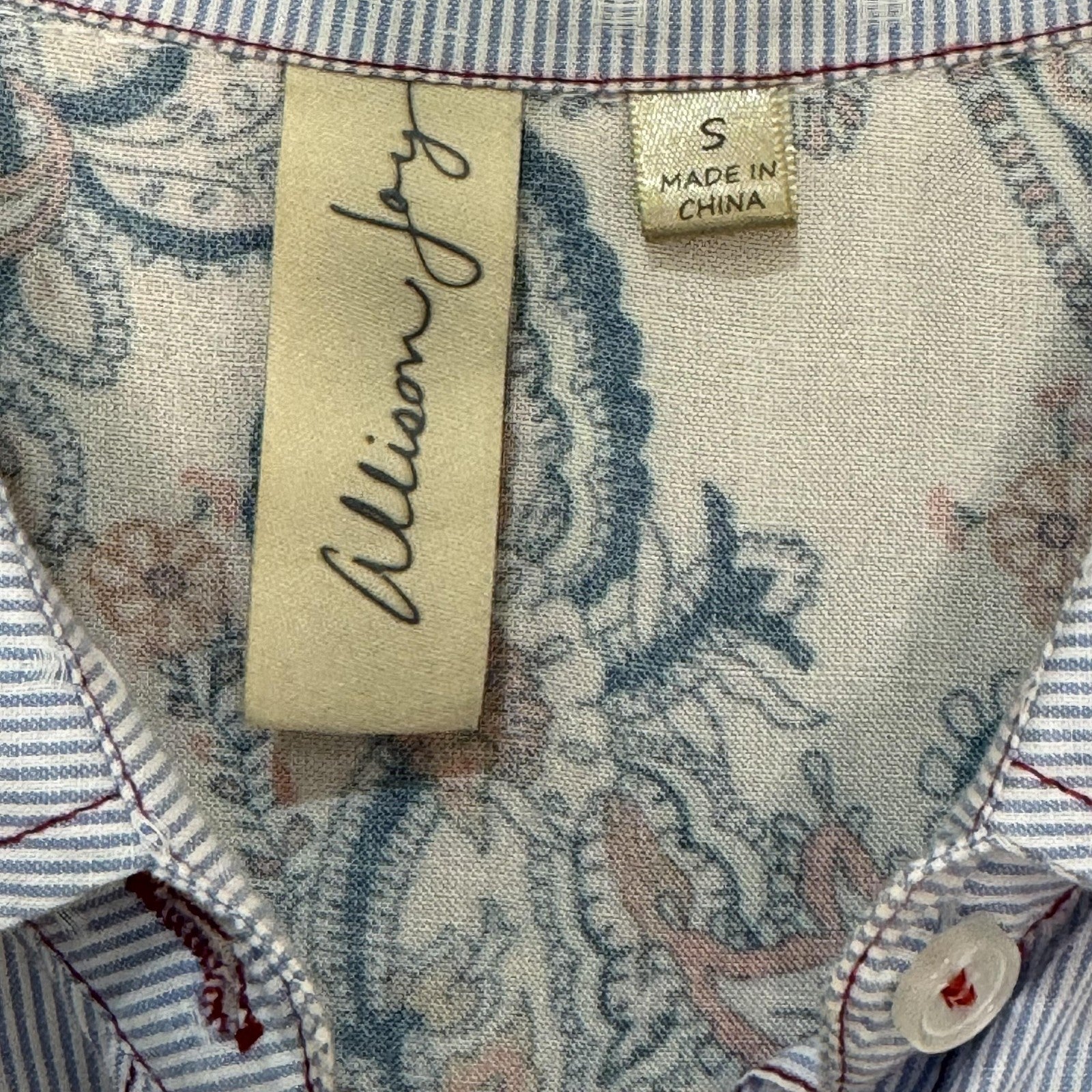 Allison Joy Shirt Womens Small Stripe Paisley Boho Button Up Patchwork Top Blous