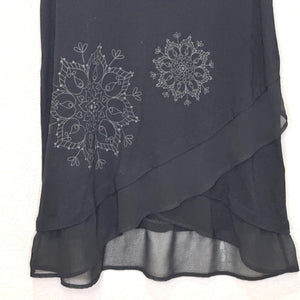 Desigual Black Tank Top Size Small Asymmetric Ruffle Hem Floral Pattern