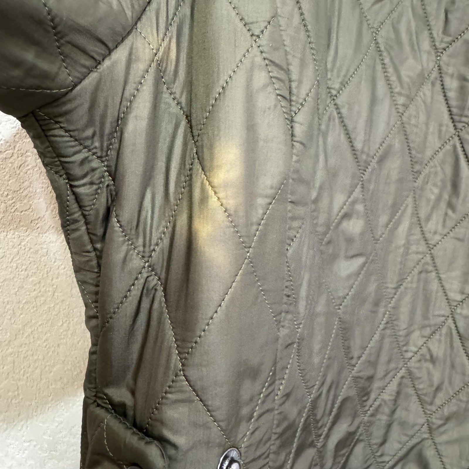 Barbour Quilted Jacket Womens 8 Olive Green Polarquilt Utility 4 Pocket Zip Snap