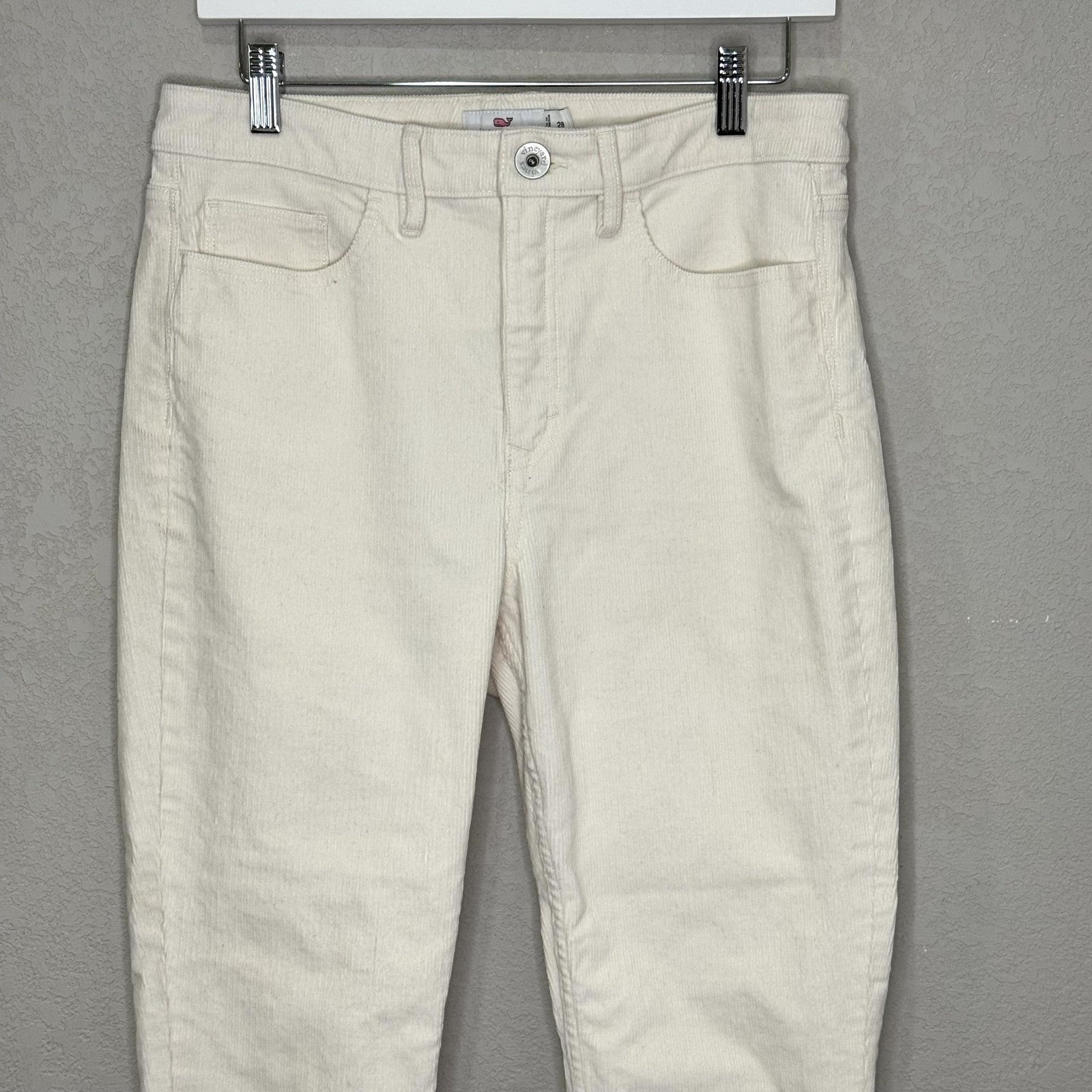 Vineyard Vines Pants Womens 28 Corduroy High Rise Ankle Raw Hem Ivory 2P001366