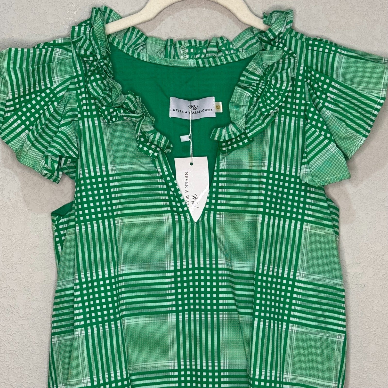 Never A Wallflower Rachel Mini Dress Size XS New $288 Kelly Green White Plaid