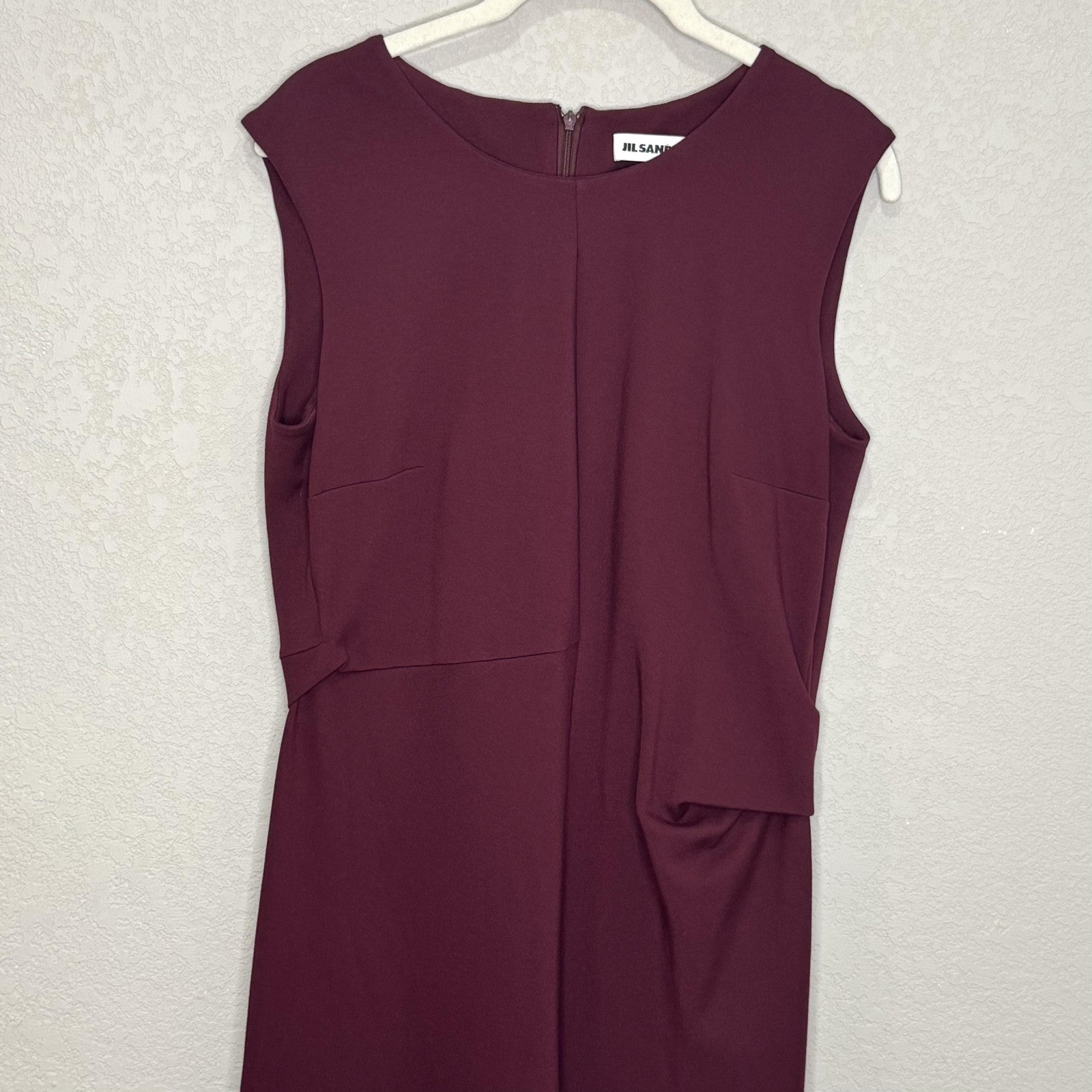Jil Sander Dress Womens Medium Burgundy Sleeveless Midi Made Italy Modal Blend