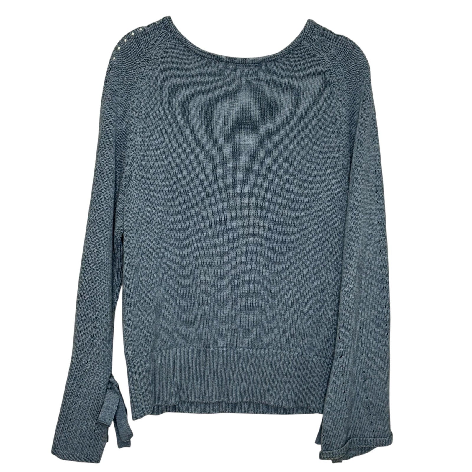 Sundance Sweater Womens Small Blue Supima Cotton Merino Wool Tie Cuff Pullover