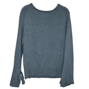Sundance Sweater Womens Small Blue Supima Cotton Merino Wool Tie Cuff Pullover