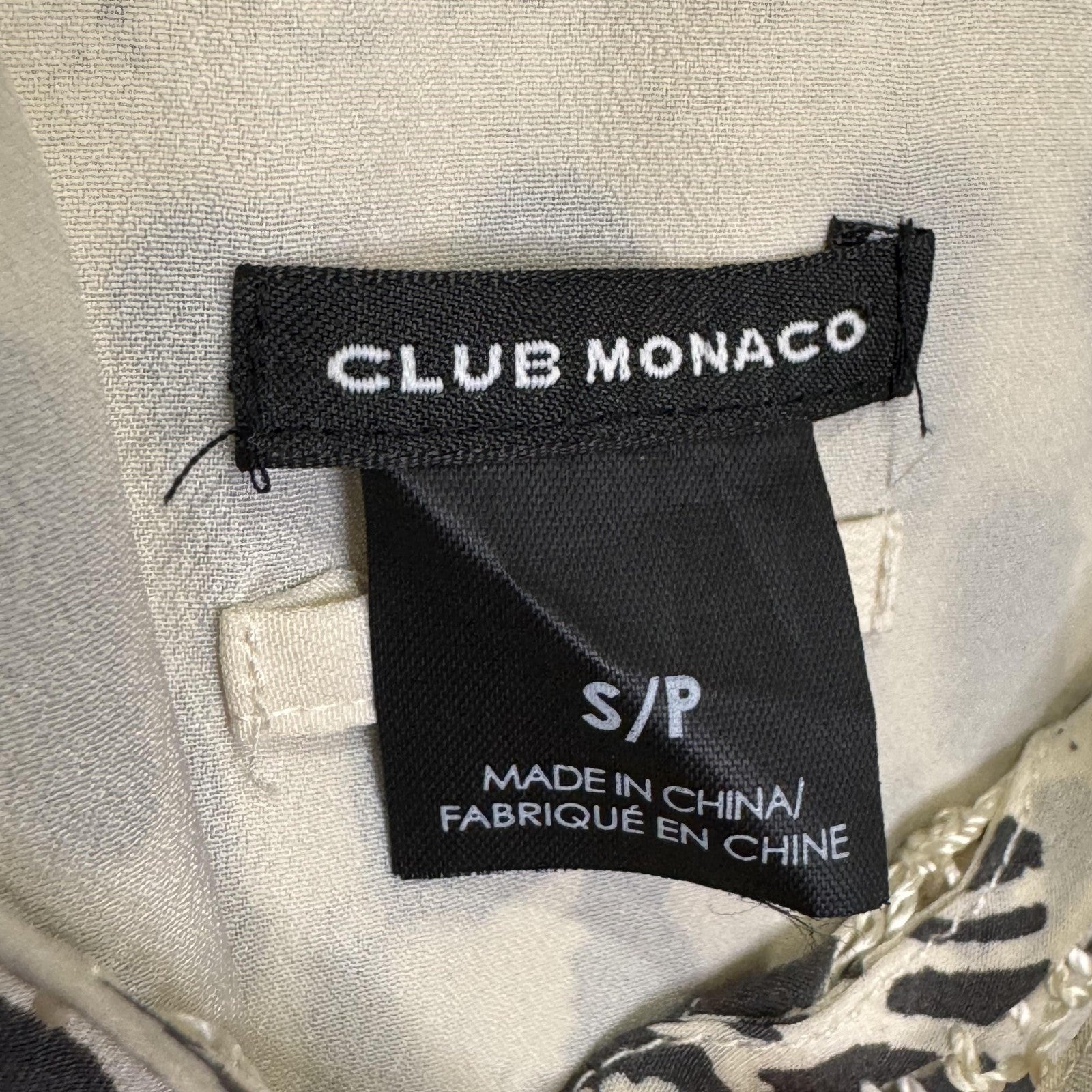 Club Monaco Dress Small Black White Silk Crochet Neckline Patterned Y2K
