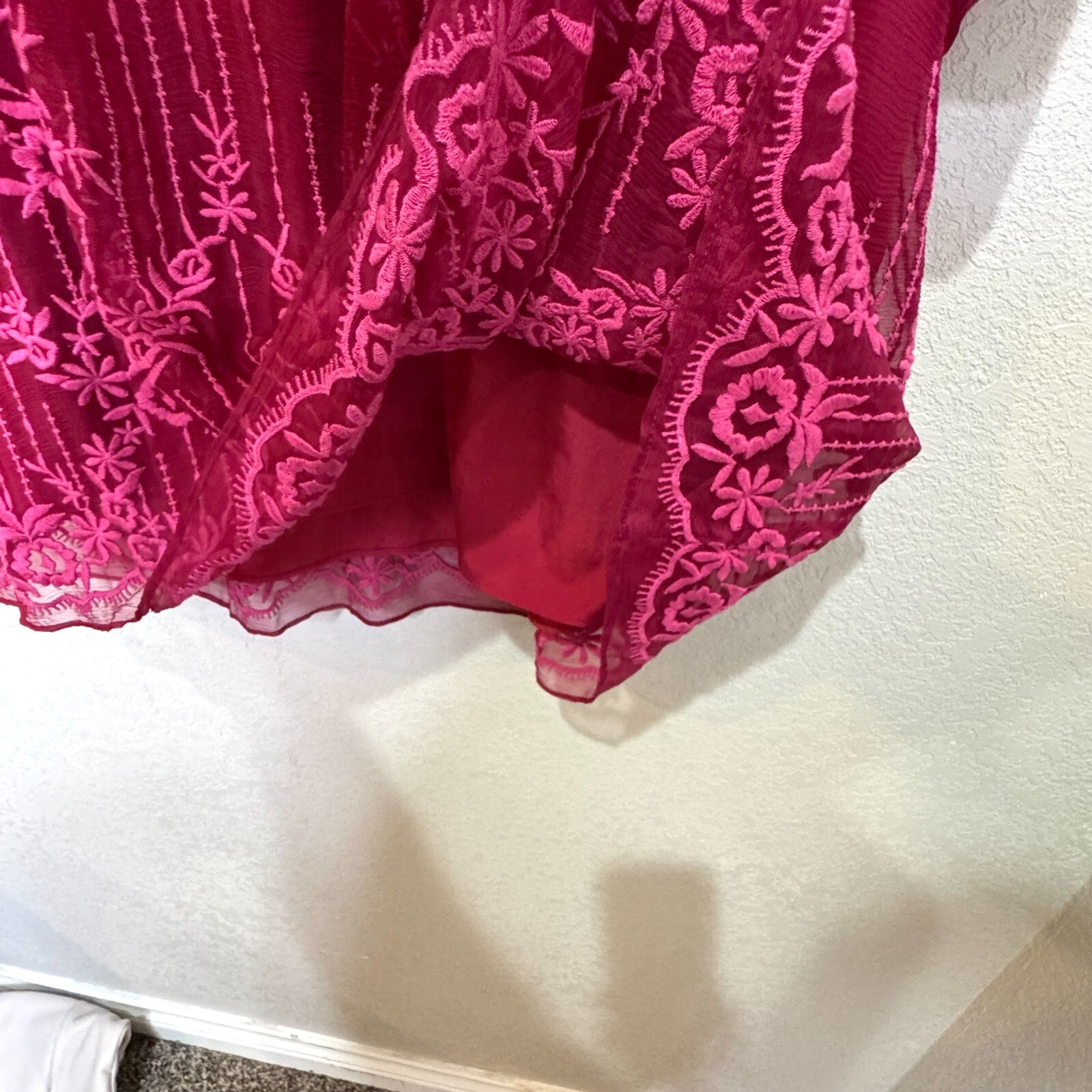 Sundance Cora Blouse Shirt Fuschia Pink Embroidered Size Medium