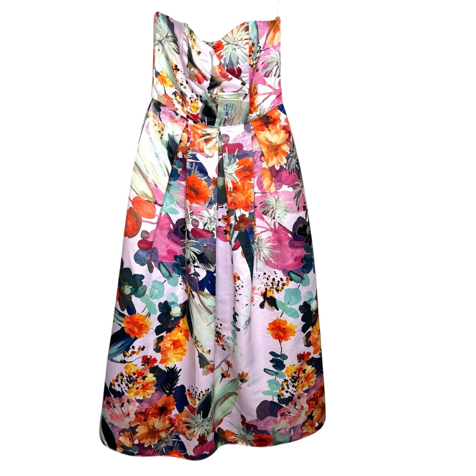 Parker Gown Maxi Dress Size 8 Strapless Bright Colorful Floral Pattern