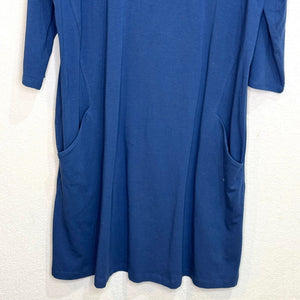 Eileen Fisher Dress Size Large Blue 3/4 Sleeve Organic-Cotton Stretch Jersey