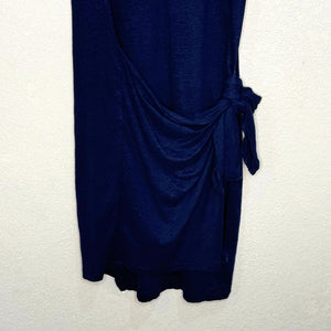 POLO BY RALPH LAUREN Blue Linen Boat Neck Wrap Dress Size Medium NEW $168