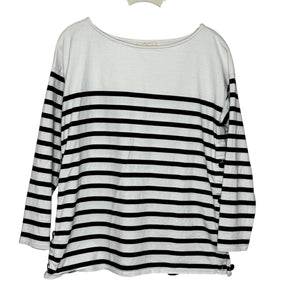 Sezane Shirt Womens Medium Black White Breton Stripe Boat Neck 3/4 Sleeve Top