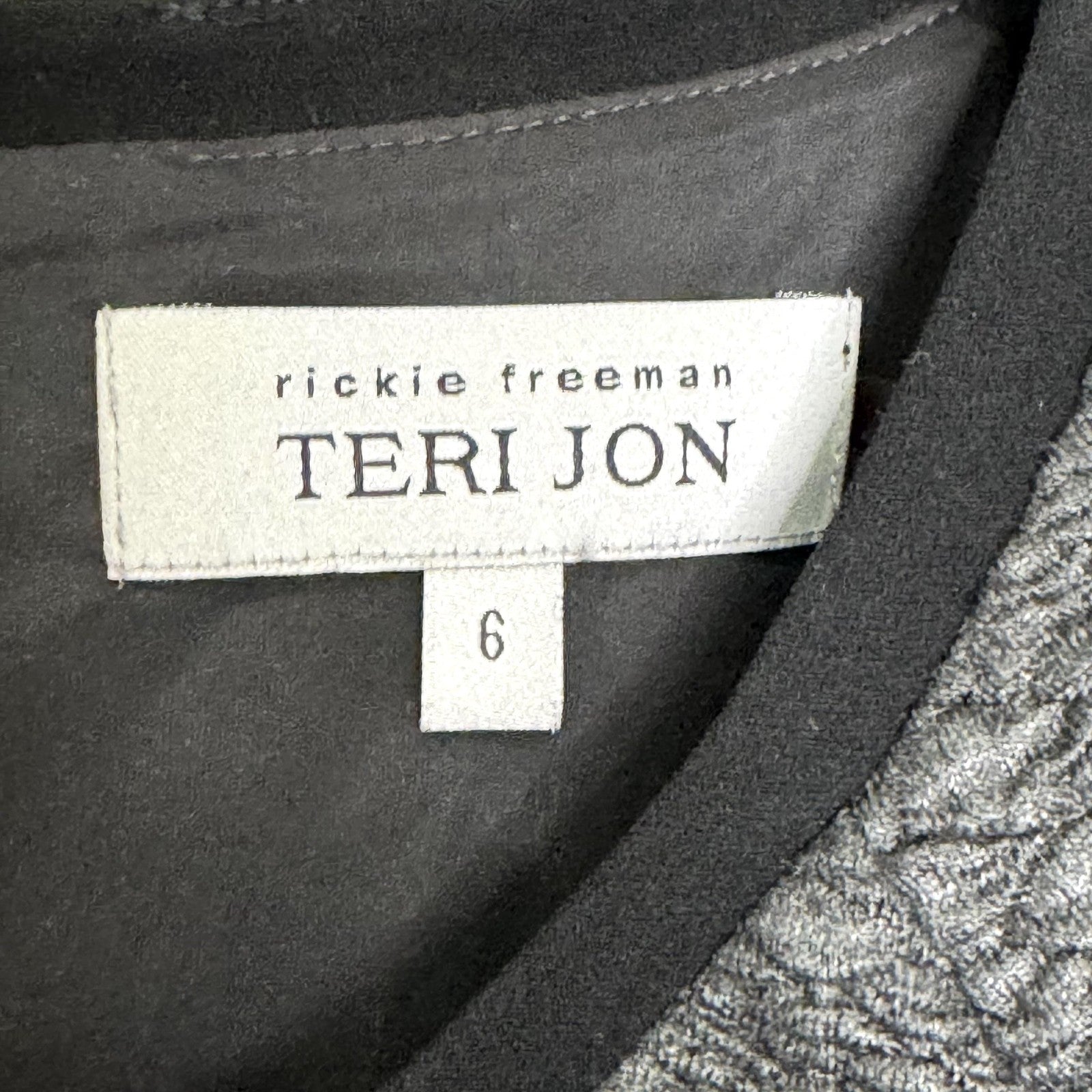Teri Jon Textured Pullover Top Womens 6 Black Gray Studded Sleeve Dressy Blouse