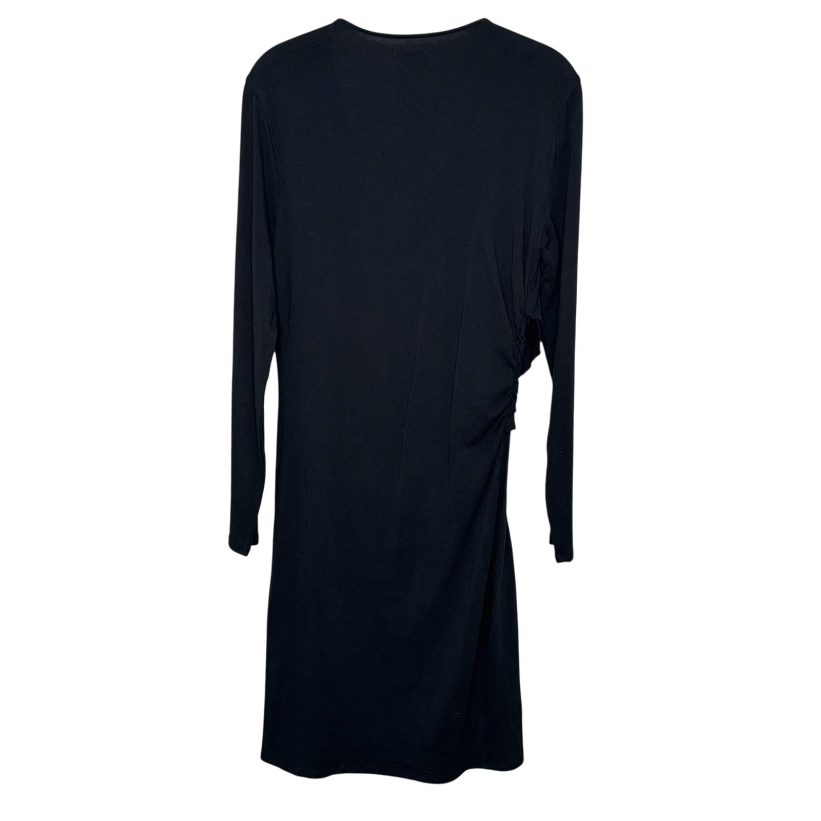 Sundance Dress Medium Charcoal Black Long Sleeve Draped Waist Midi Modal Cotton