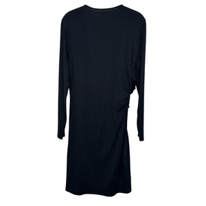 Sundance Dress Medium Charcoal Black Long Sleeve Draped Waist Midi Modal Cotton