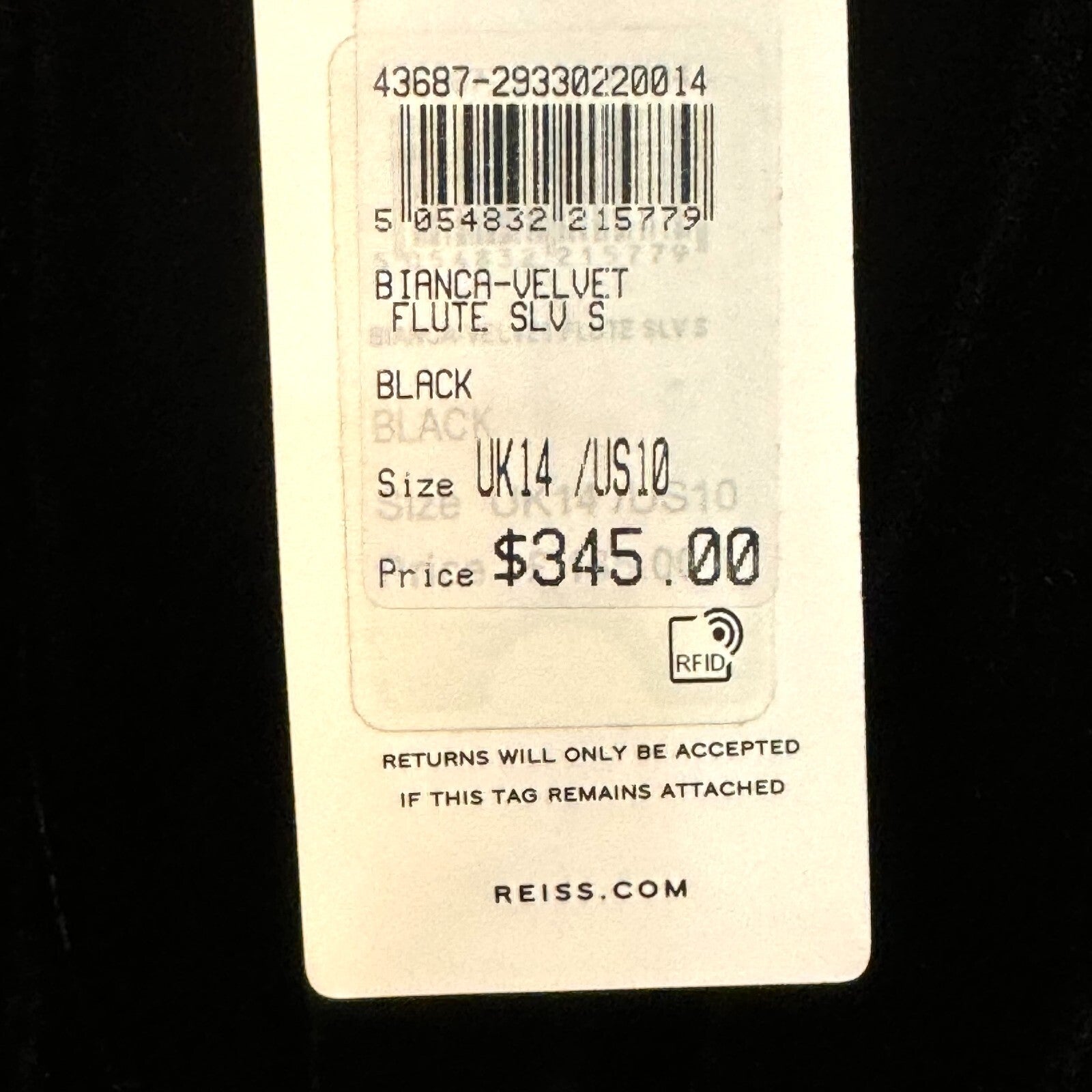 REISS NEW Bianca Black Velvet Mini Dress US Size 10 $345