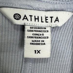 Athleta Cardigan Sweater Womens 1X Light Blue Open Front Draped Rib Knit Tencel
