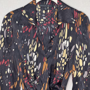 Lafayette 148 New York Blouse Womens 2 Black Abstract Print Silk Wrap Top Shirt