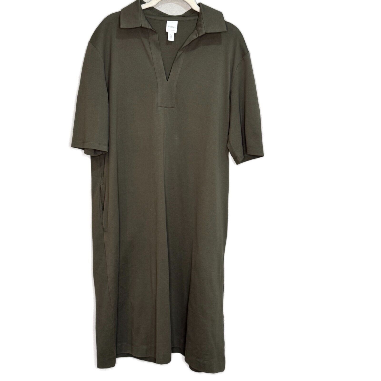 MaxMara Leisure Olive Green Enfasi Cotton Jersey Pique Polo Dress Size XL