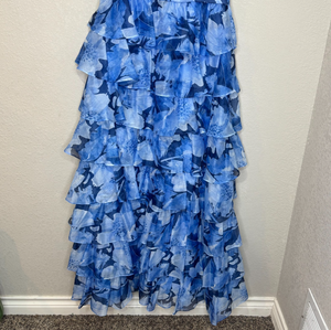 Mikael Aghal One Shoulder Gown Dress Blue Chiffon Coastal Black Tie Alt. Size 6