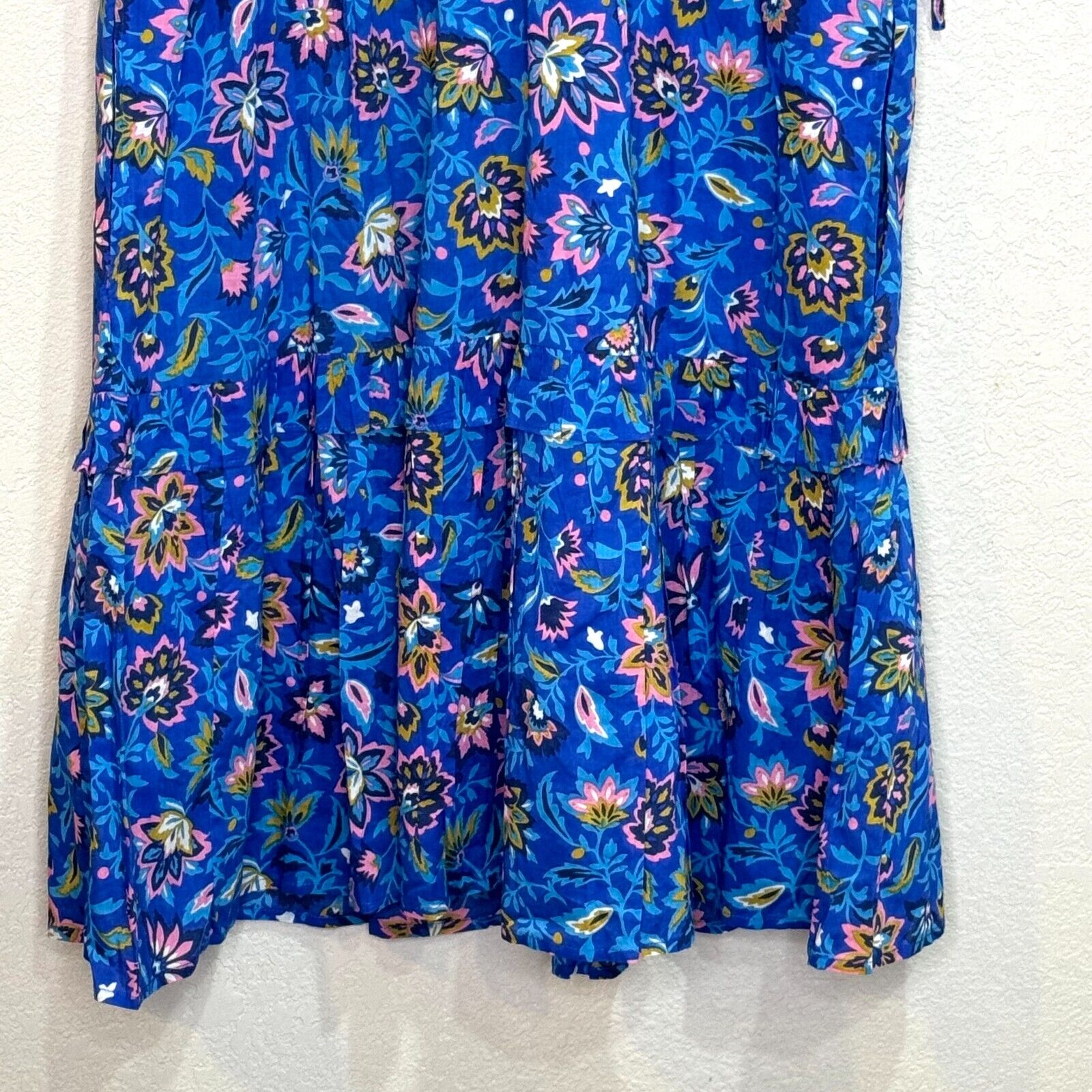 Banjanan NEW Azure Blue Floral Cotton V-Neck Ruffle Mini Chandra Dress Size XS