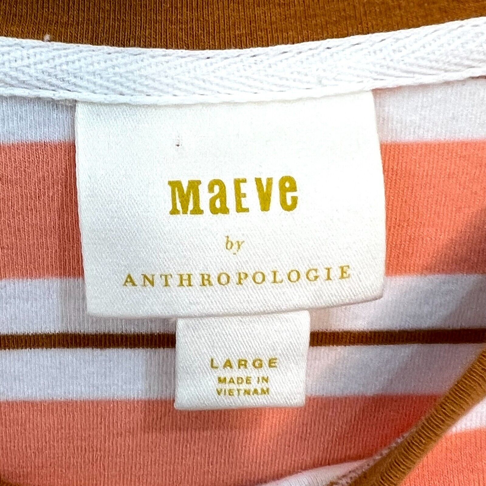 Anthropologie Maeve Pink White Brown Stripe Tee Size Large