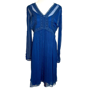 Sundance Time After Time Blue Lapis Sheer Lace Long Sleeve Slip Dress Size 12