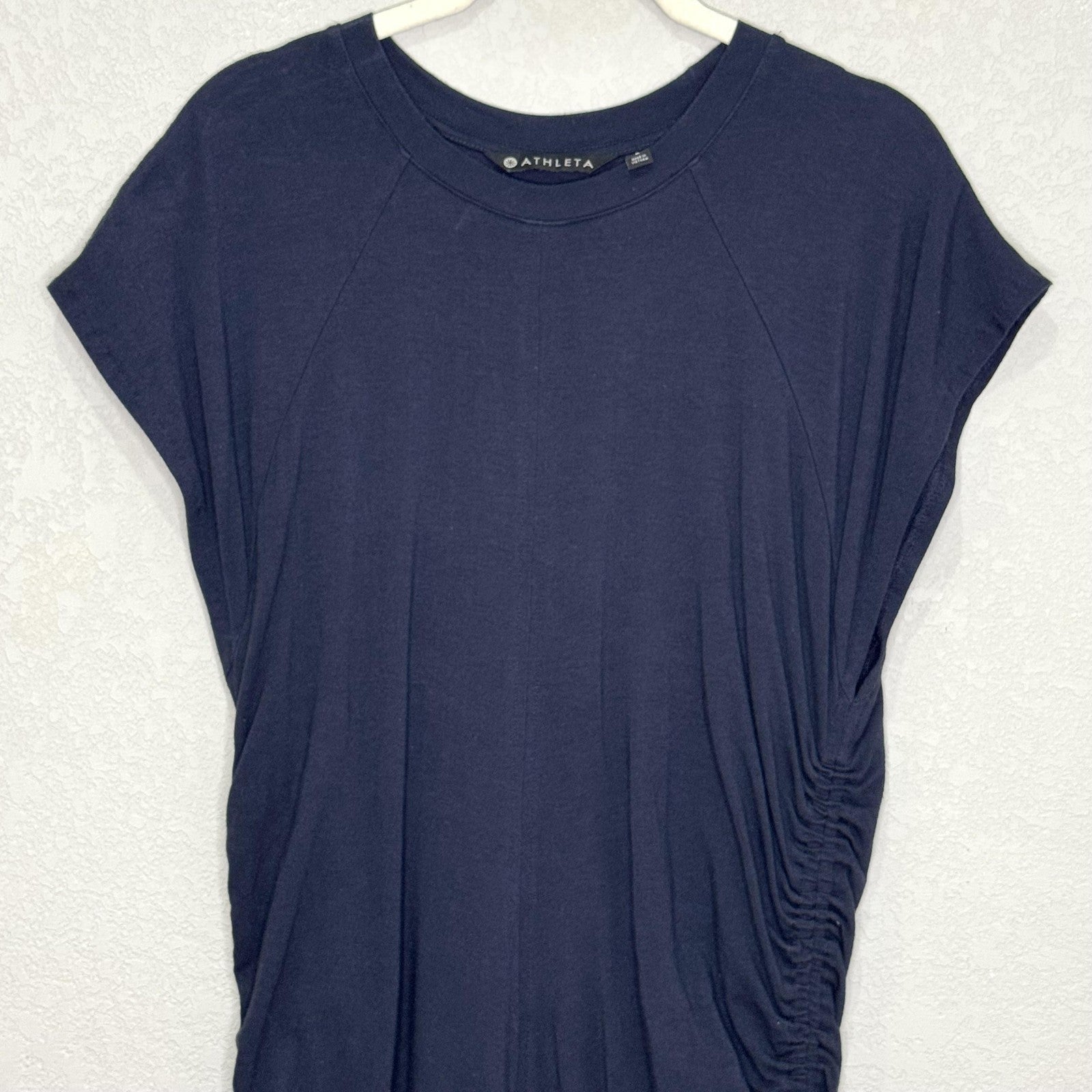 Athleta Dress Size Large Blue Apres Ruched Side Modal Cotton Casual Relaxed Fit