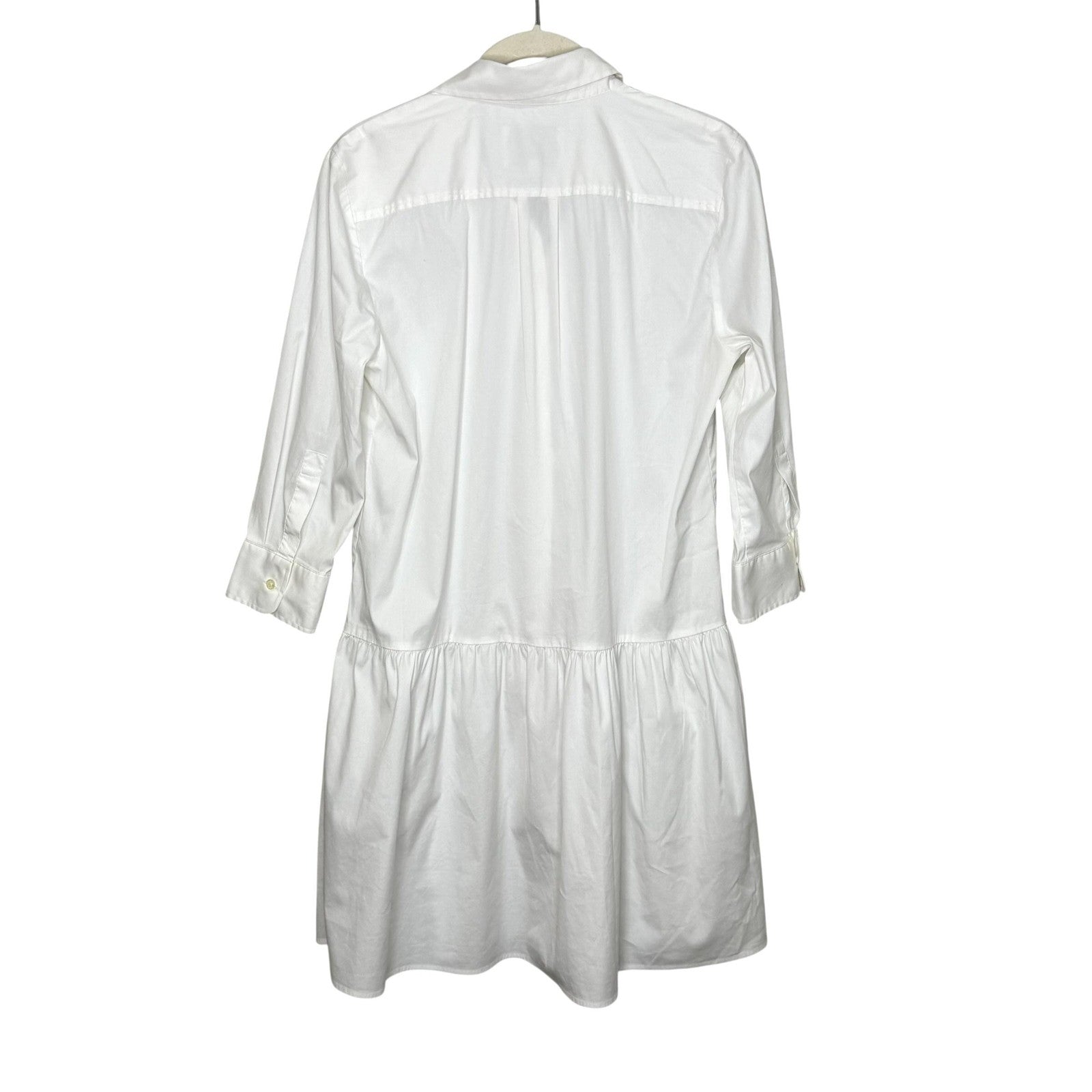 THESHIRT Rochelle Behrens Shirt Dress Womens Medium White Drop Waist Ruffle Hem