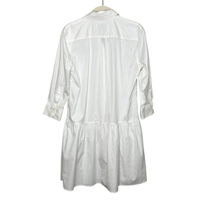 THESHIRT Rochelle Behrens Shirt Dress Womens Medium White Drop Waist Ruffle Hem