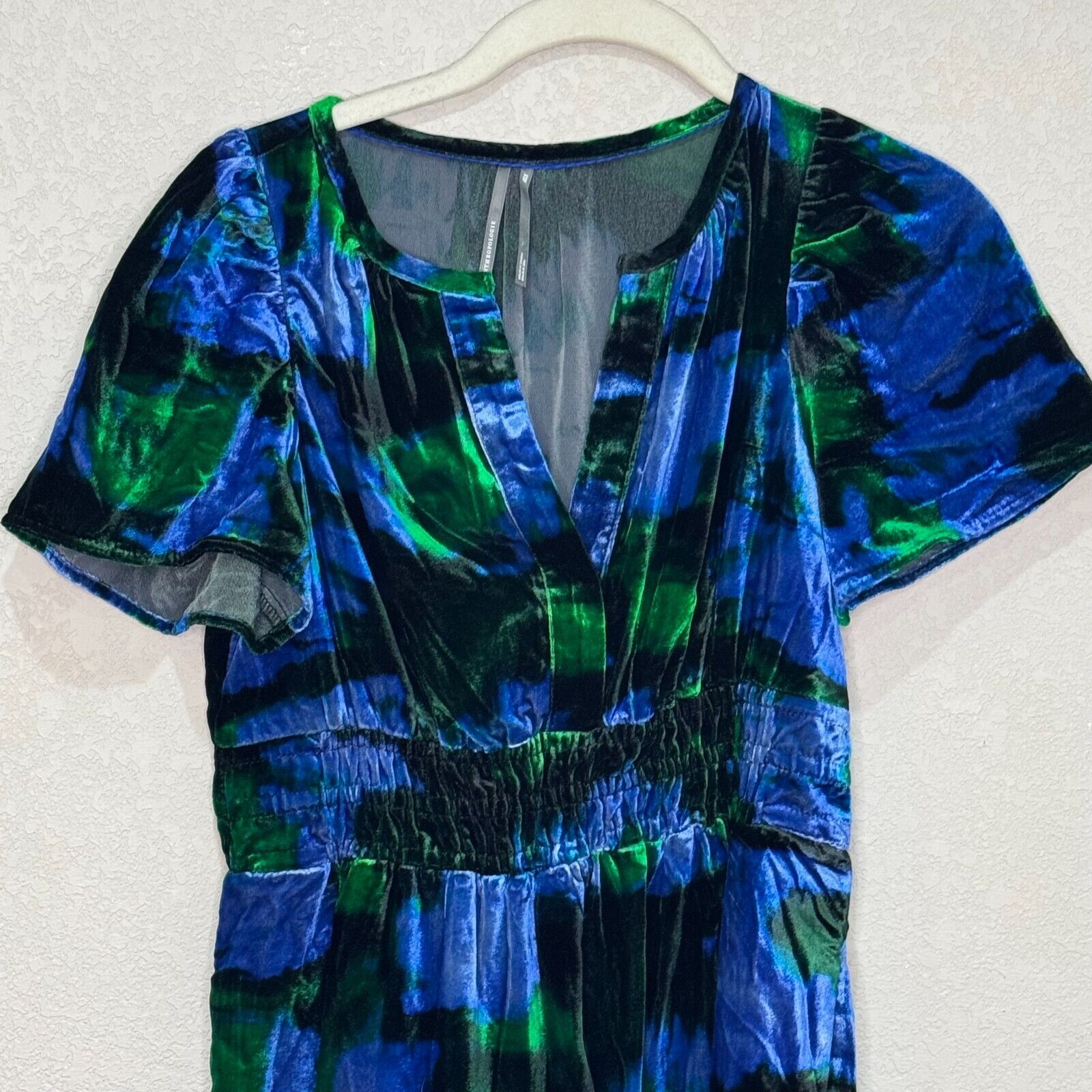 Anthropologie Somerset Mini Dress Velvet Edition Size XS Petite Blue Green $160