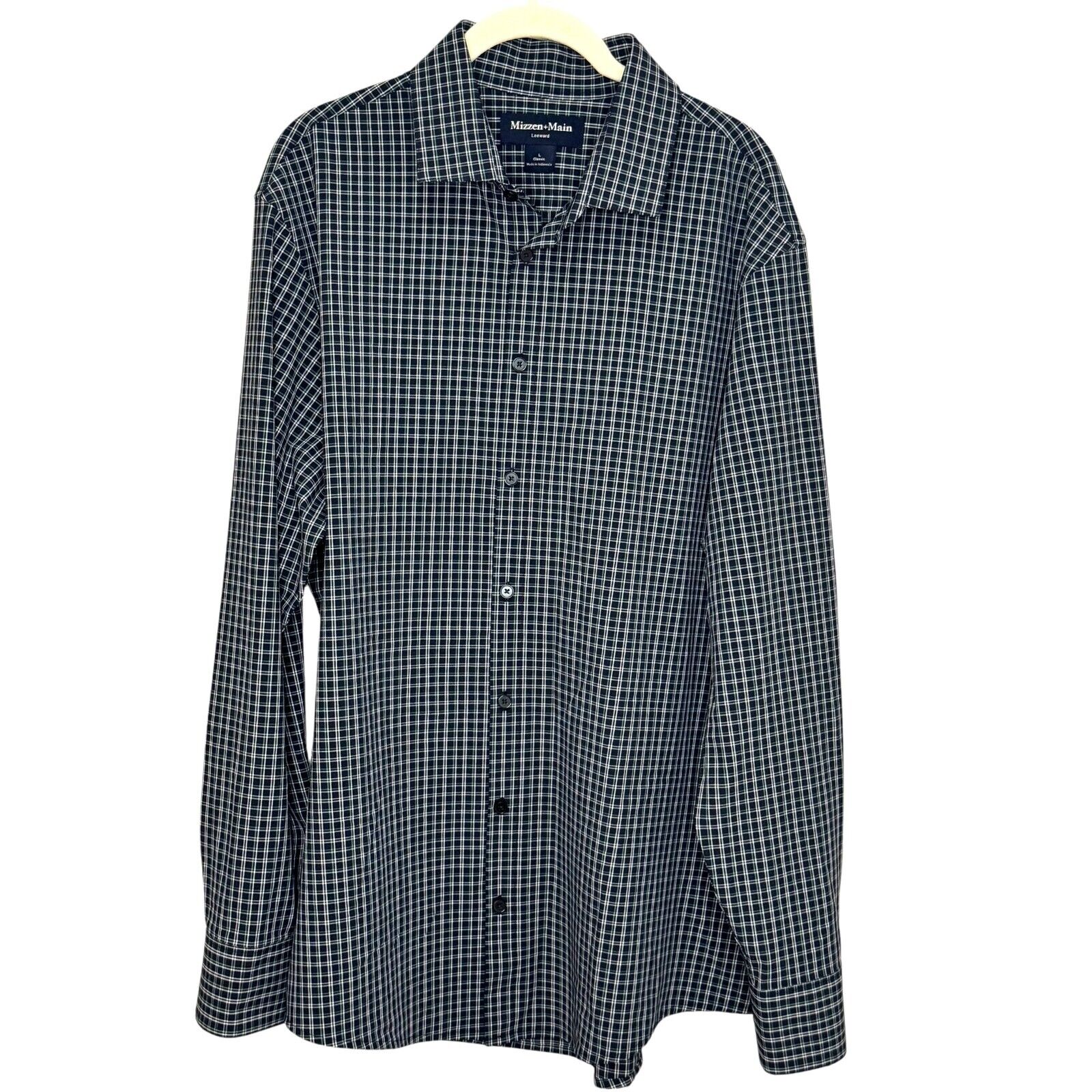 Mizzen + Main Leeward Classic Cut Shirt Size Large Blue Plaid Long Sleeve Button