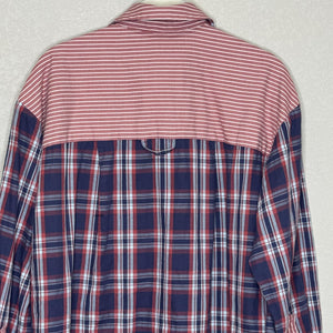 Anthropologie Shirt  XXS XS S Navy Red Plaid Stripe Button Front Oversized
