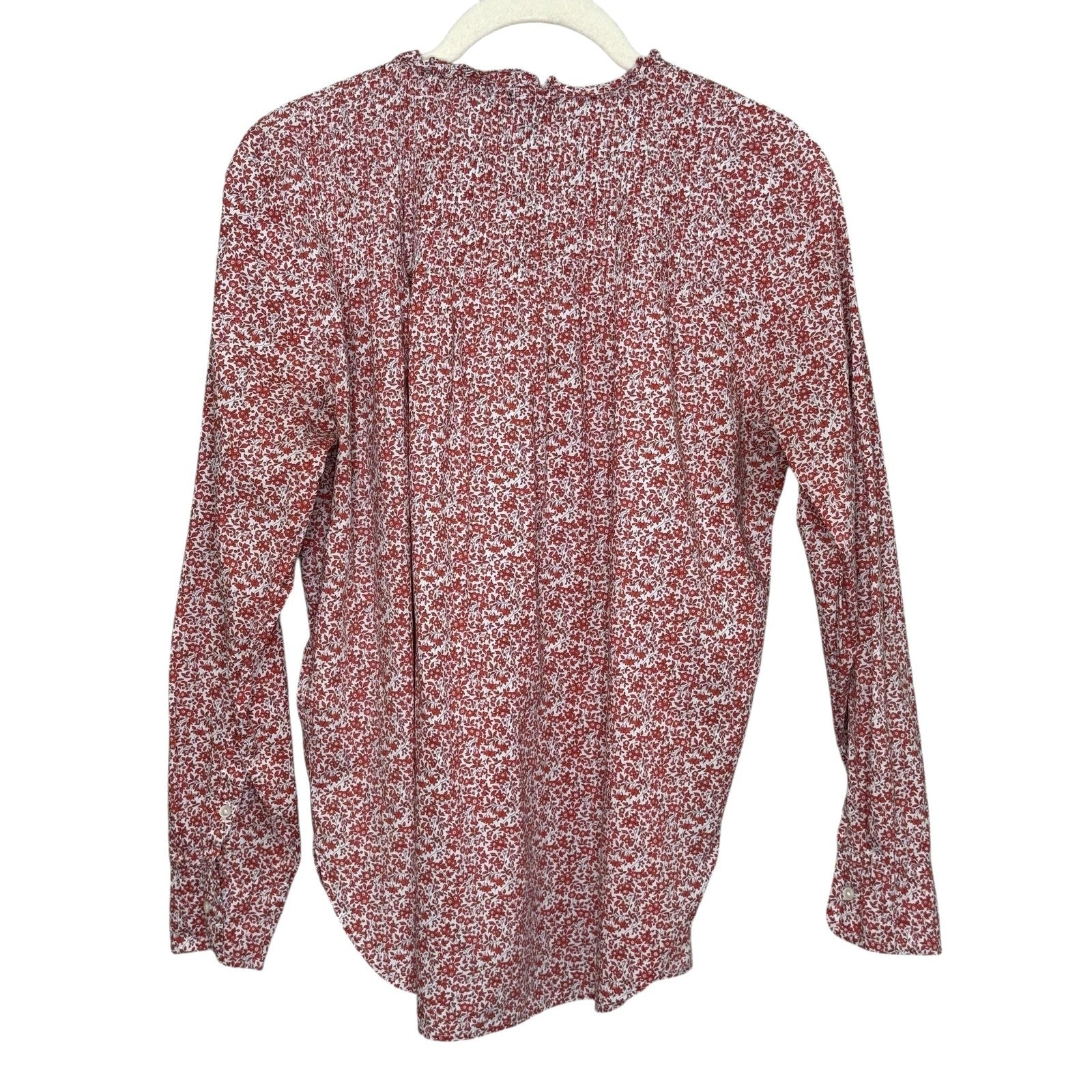 J.Crew Shirt Womens 6 Red Liberty Fabric Floral Long Sleeve Popover Ruffle Neck