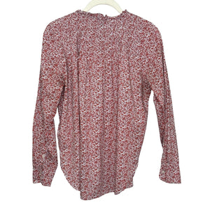 J.Crew Shirt Womens 6 Red Liberty Fabric Floral Long Sleeve Popover Ruffle Neck