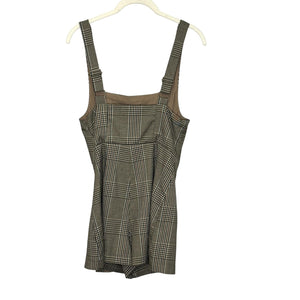 Urban Outfitters Cassidy Shorts Romper Medium Brown Plaid Square Neck