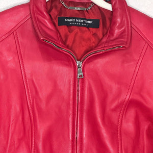 Andrew Marc New York Red Leather Jacket Womes Size Small Soft Lined